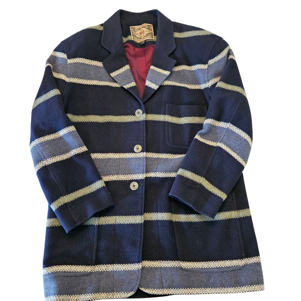 Vintage Express EXP Jeans Wool Blend Striped Blazer Coat Women's Small Lined 90s
